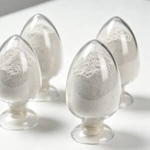 Four glass jars displaying white powder samples of Organoclay and Organic Bentonite Rheology Modifier BT-883.