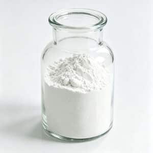 A glass jar filled with white powder of organic bentonite and organoclay rheological additive HT-101 for water-based systems.