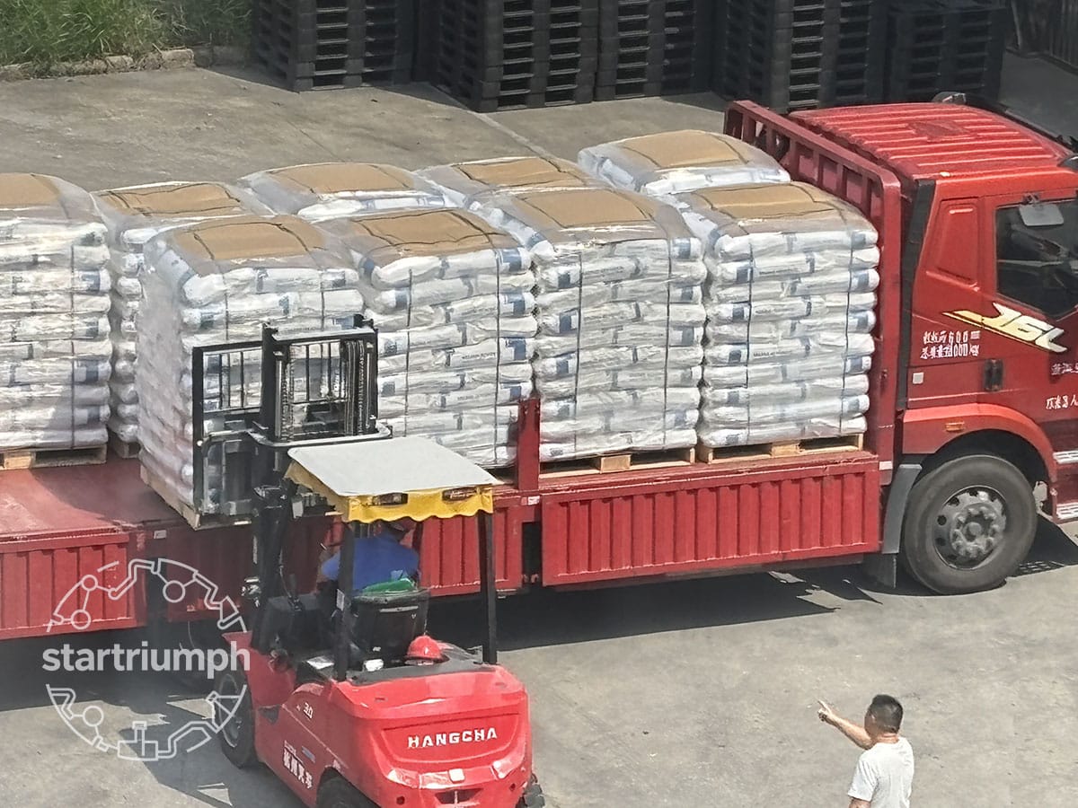 Forklift loading organic bentonite for shipment